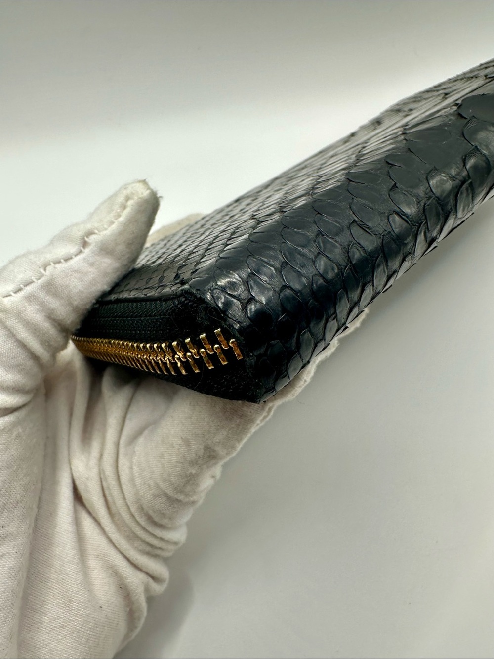 Black Python Zip-Around Women's Wallet - Picture 2 of 7